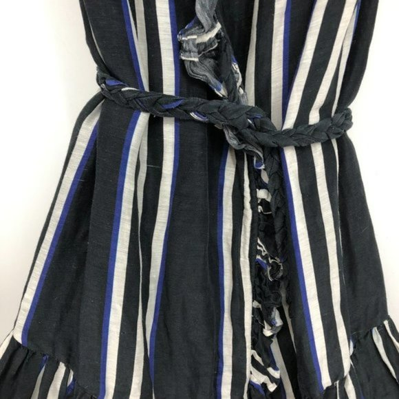 Apiece Apart  Costa Del Sol Ruffle Wrap maxi dress Linen Silk blend   striped W4 - Picture 13 of 16